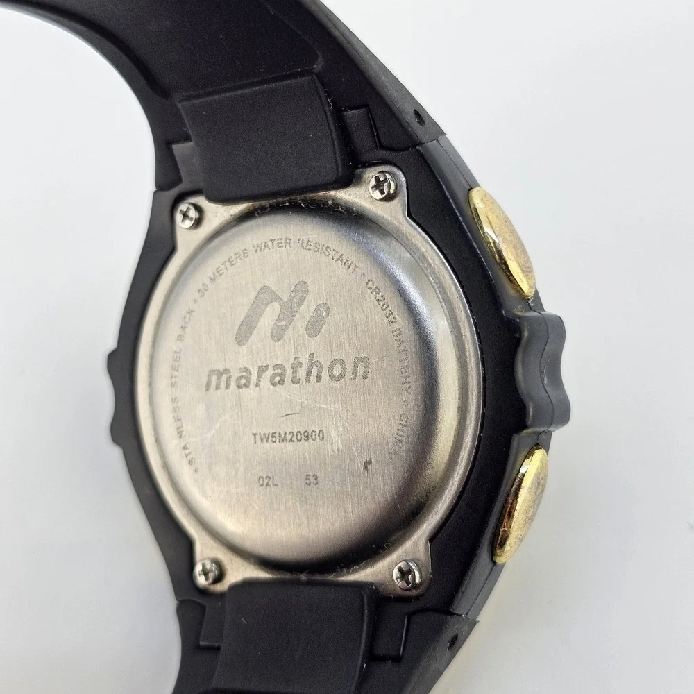 Marathon Unisex Digital Sports Watch 42MM Gold Bezel Black Plastic Bands Working